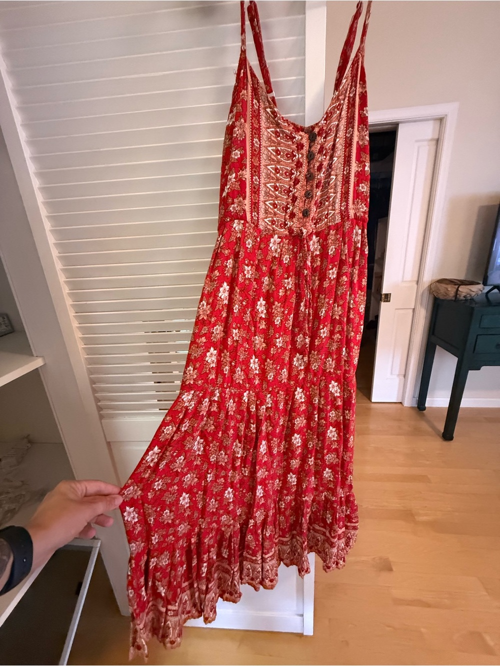 Red Floral Spaghetti-Strap Maxi Dress